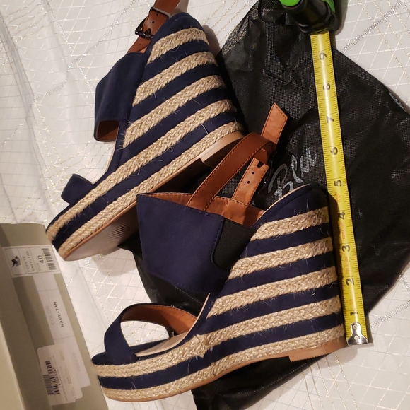 French Blu New POPEYE Espadrille Platform Wedge Sandal NIB Navy Tan Women's 40 - Picture 9 of 14